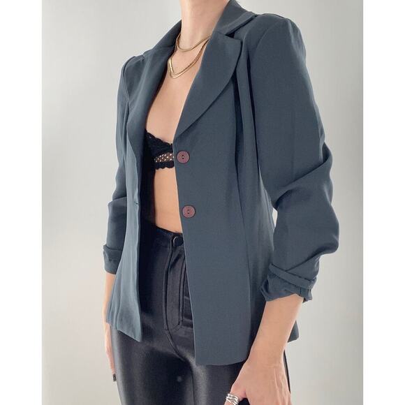 Vintage 90s Rampage Blue Gray Button Down Blazer Size 3 (Small) - Picture 4 of 5